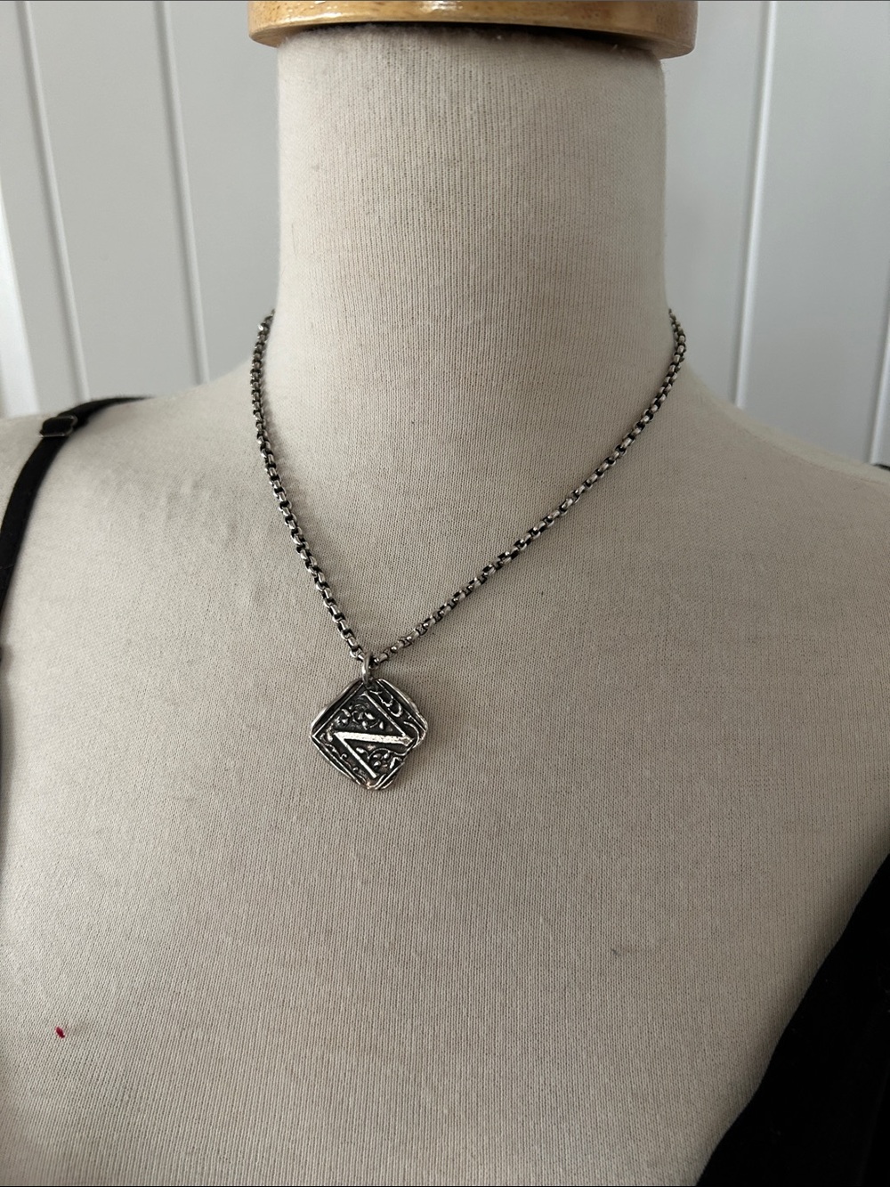Sterling Silver N Pendant Necklace